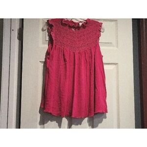 New XL Hot Pink Lace Aline Sleeveless Babydoll High Neck Tank Top Grace+Karma